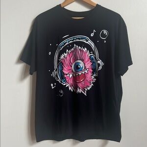 Fuzzy monster with headphones  T-Shirt with Pink Monster Design